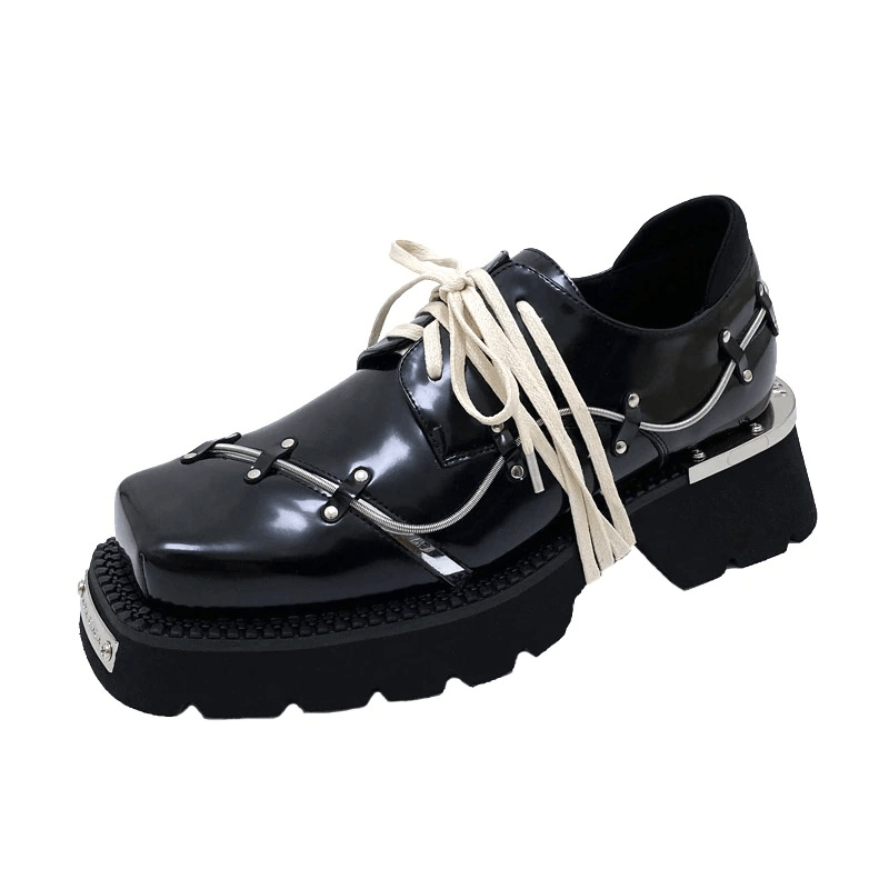 Men's Thick-Soled Square Toe Punk Shoes / Retro Breathable Soft Leather Shoes