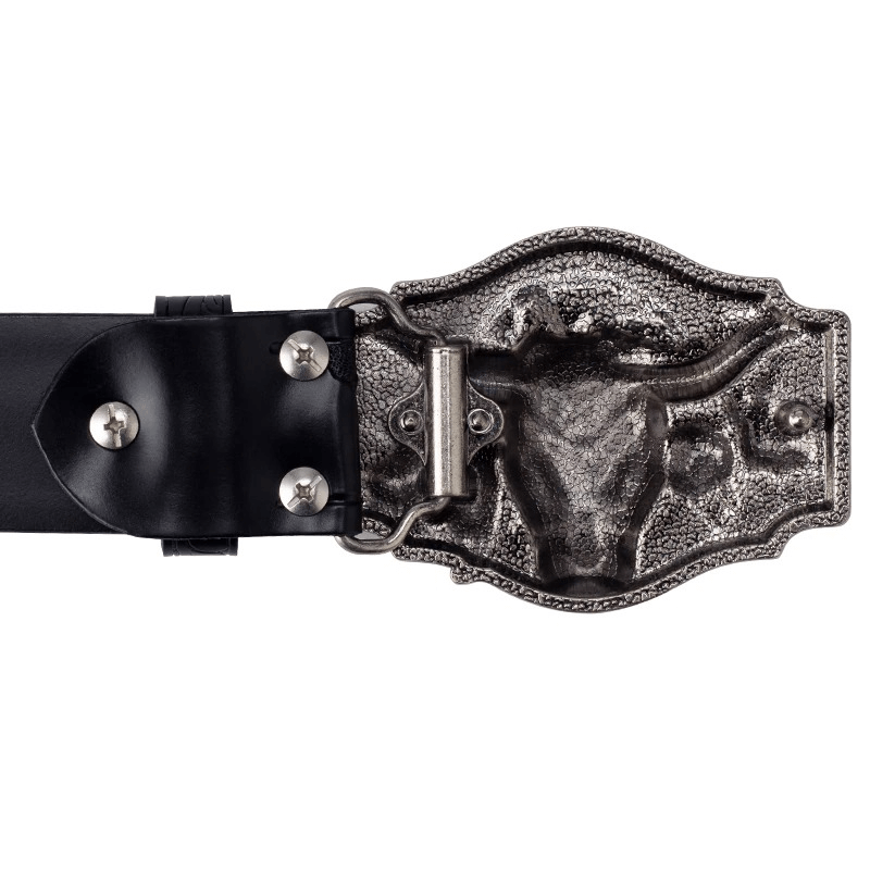 Men's vintage leather belt featuring a stylish bull head buckle, perfect for adding a retro touch to any outfit.