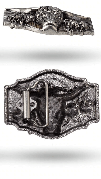 Men's bull head belt buckle featuring a vintage design and intricate detailing, perfect for adding flair to any outfit.