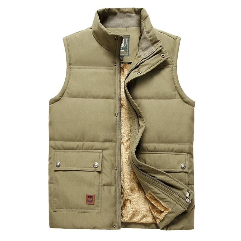 Stylish warm men's fleece vest in olive green, perfect for alternative fashion outfits and daily wear.