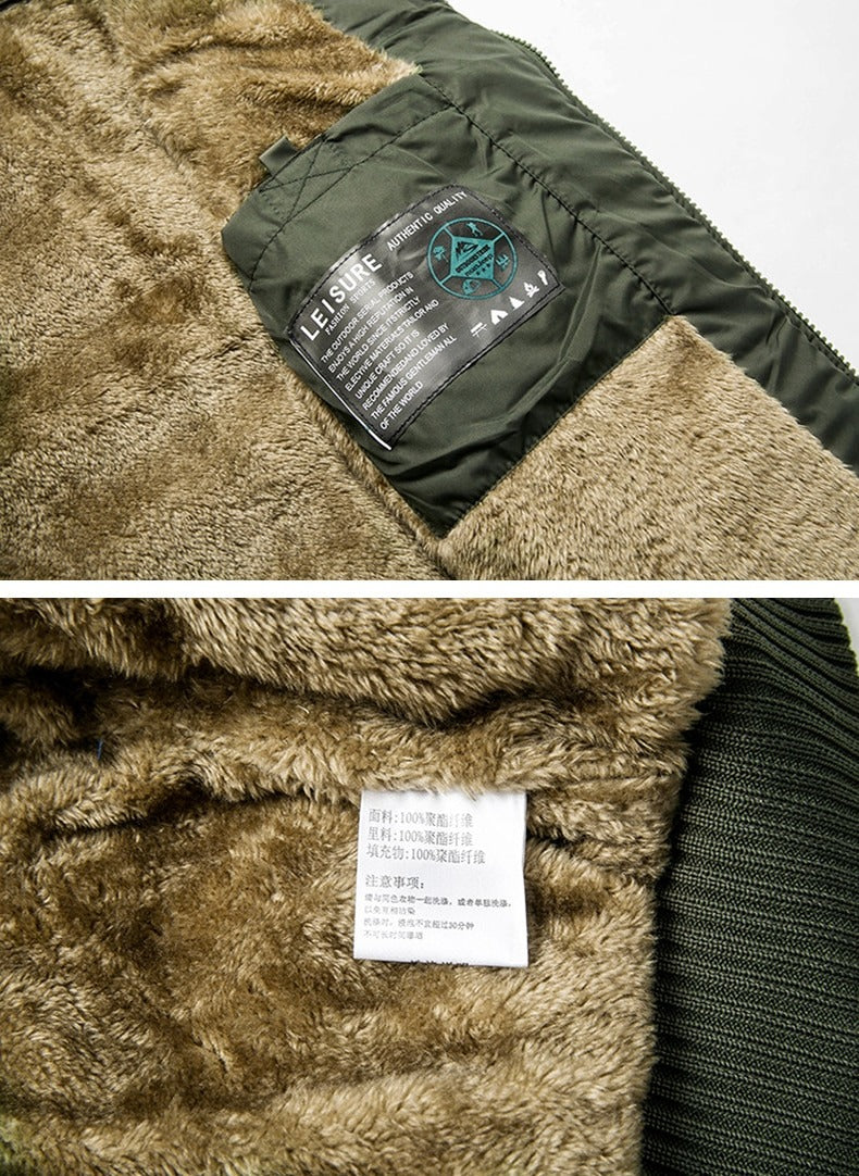 Close-up of warm men's fleece vest jacket, showcasing cozy lining and brand label for alternative fashion lovers.