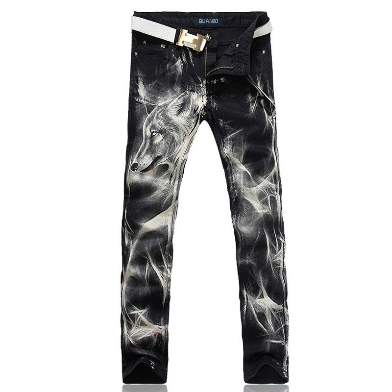 Men's Animal Printed Straight Pants / Casual Denim Trousers / Alternative Fashion Clothing - HARD'N'HEAVY