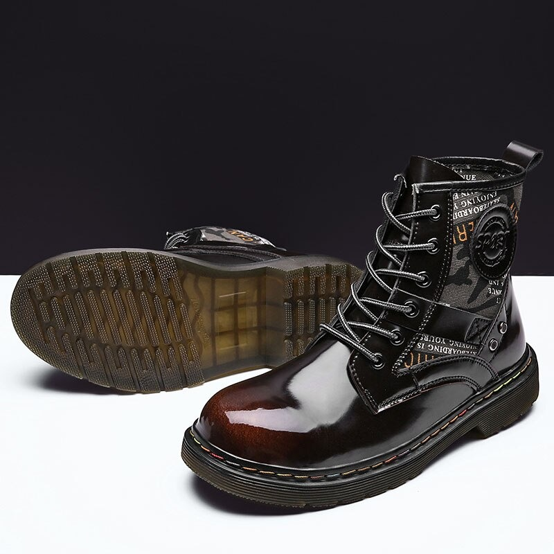 Men's Ankle Motorcycle Boots / Casual Patent Leather Boots / Fashion Non-slip Shoes - HARD'N'HEAVY