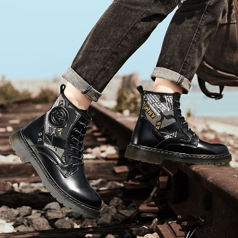 Men's Ankle Motorcycle Boots / Casual Patent Leather Boots / Fashion Non-slip Shoes - HARD'N'HEAVY