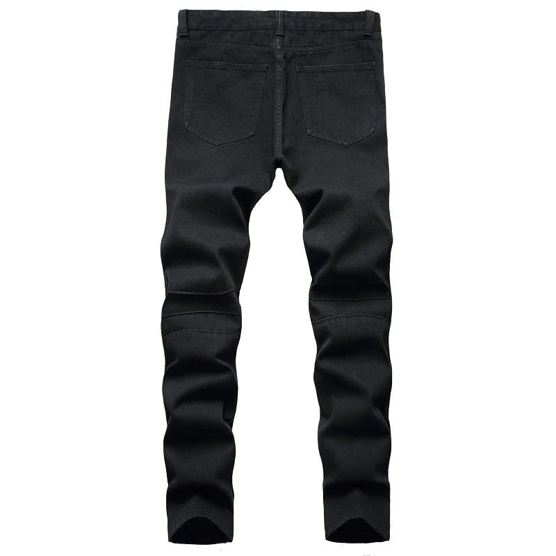 Men's Biker Jeans / Black and White Pleated Denim Pants / Slim Straight Classic Trousers - HARD'N'HEAVY