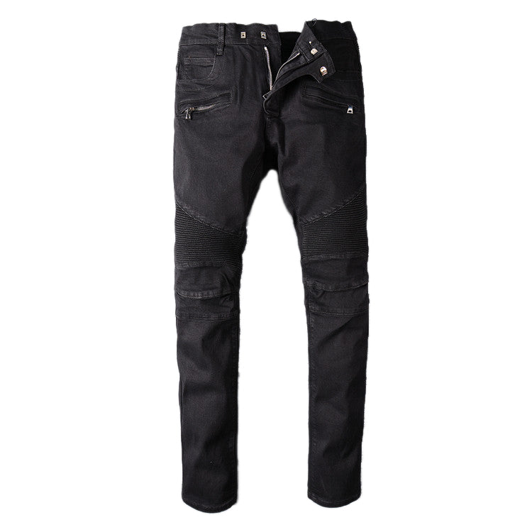 Men's Black Biker Rock Style Jeans / Stretch Denim Goth Pants / Rave Outfits - HARD'N'HEAVY
