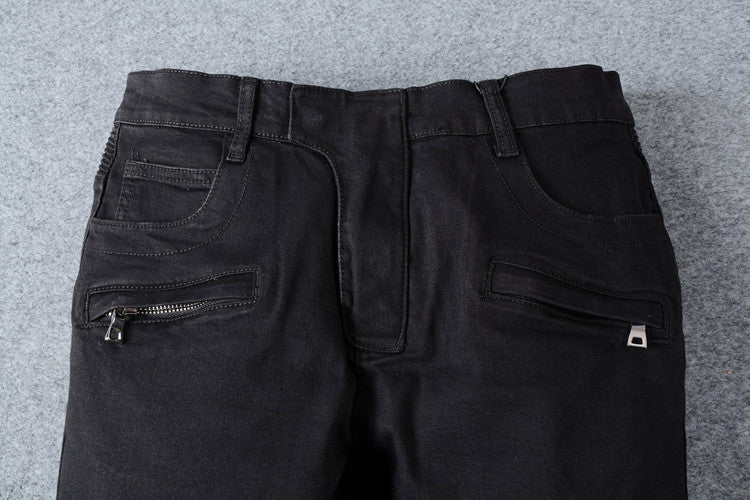 Men's Black Biker Rock Style Jeans / Stretch Denim Goth Pants / Rave Outfits - HARD'N'HEAVY