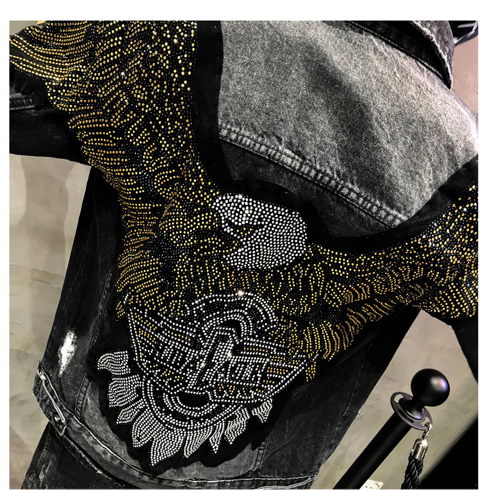 Men's Black Denim Jacket with Eagle on the Back / Male Denim Outerwear in Rock Style - HARD'N'HEAVY