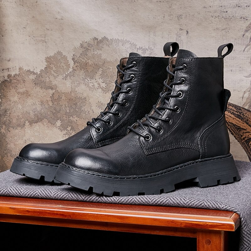 Men's Black Lace Up Boots / Leather Motorcycle Boots / Alternative Footwear - HARD'N'HEAVY