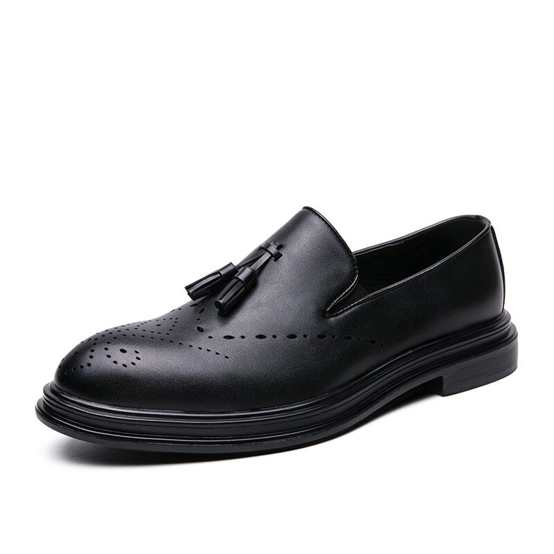 Men's Black Leather Loafers / Casual Breathable Shoes / Comfortable Footwear - HARD'N'HEAVY