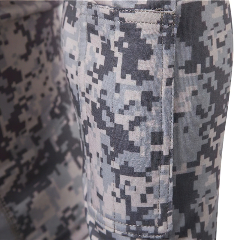 Close-up of men's camouflage tactical military sweatshirt sleeve showcasing unique pattern and stylish detail.