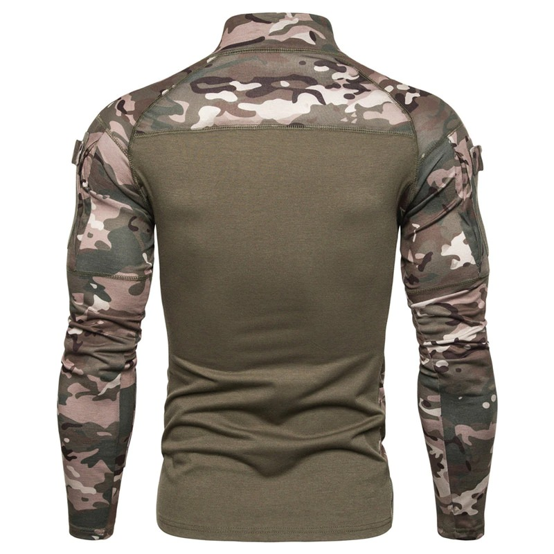 Men's camouflage tactical military sweatshirt showcasing a stylish tight fit and unique sleeve design.
