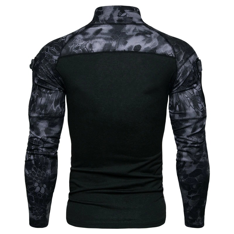 Men's long sleeve tactical sweatshirt featuring camouflage design and tight-fitting cut, perfect for military style and combat clothing.