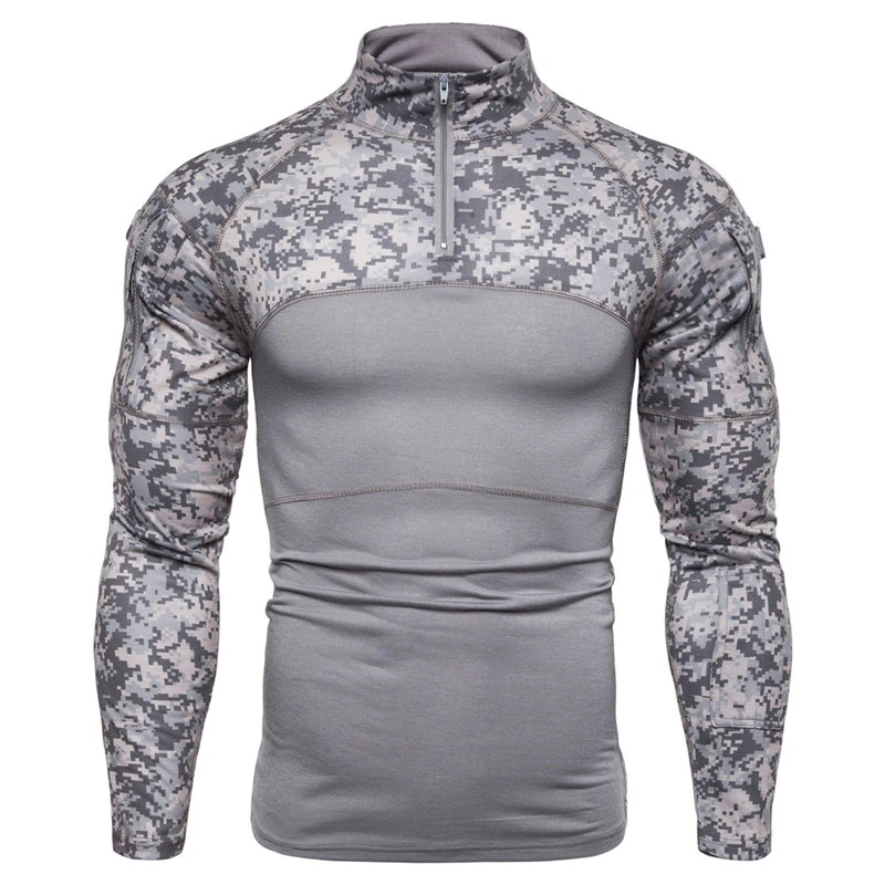 Men's camouflage tactical military sweatshirt with a fitted cut and half-zip for style and comfort.