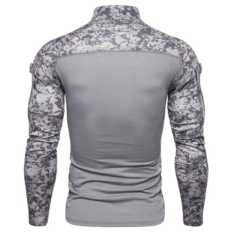 Men's long sleeve tactical sweatshirt with camouflage print, showcasing a form-fitting cut and stylish military design.