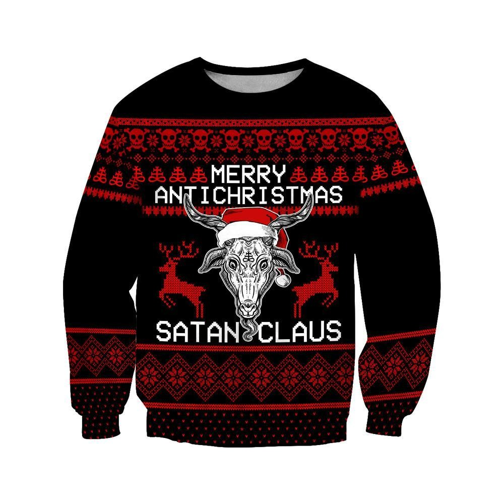 Men's Christmas Rock Sweatshirt / Cool Sweatshirt With Deers / Male Christmas Print Clothing - HARD'N'HEAVY