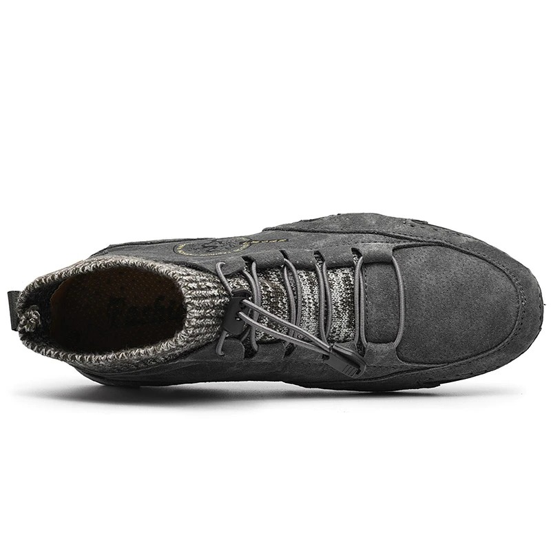Men's casual sneakers in grey suede with stylish laces and comfortable sole, perfect for daily wear and breathable performance.