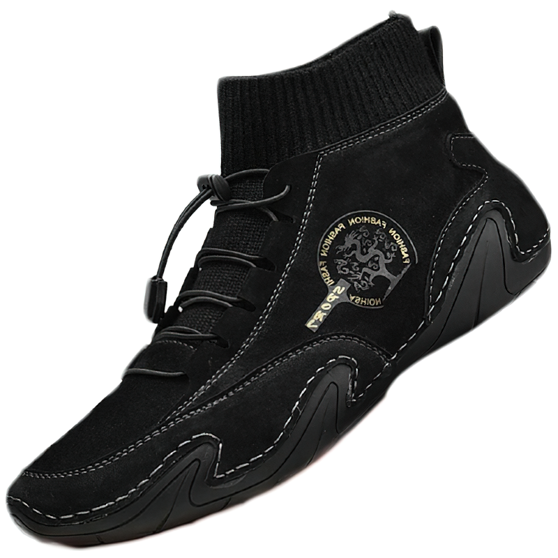 Men's black casual sneakers with a sock-style upper and breathable design for comfort and style.