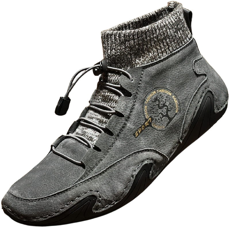 Men's casual sneakers in gray with knit sock design, perfect for daily wear and stylish comfort.