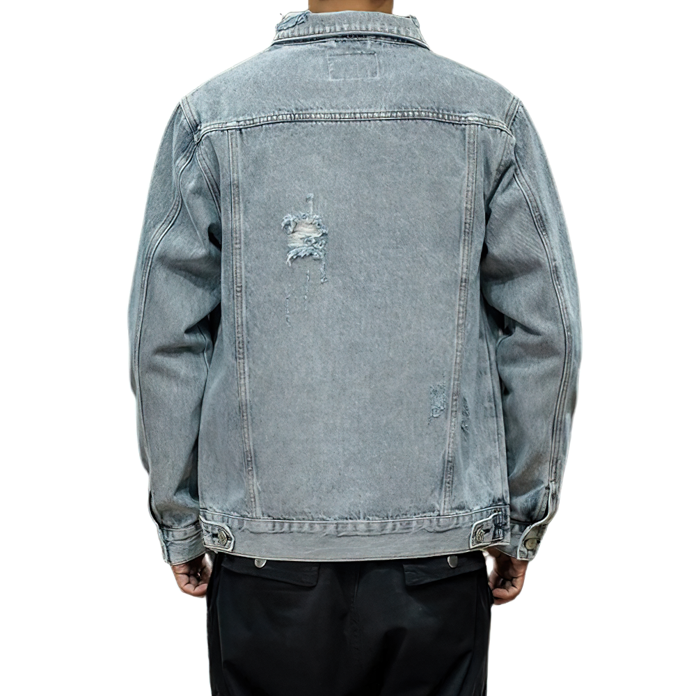 Men's Denim Retro Bomber Jacket with Pockets / Fashion Male Turn-down Collar Jackets - HARD'N'HEAVY