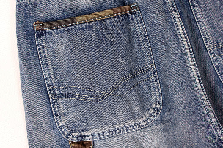 Men's Denim Shorts / Alternative Fashion Baggy / Streetwear Blue Cargo Capri with Pocket - HARD'N'HEAVY