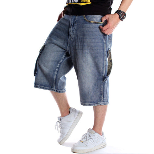 Pantalones cortos de mezclilla para hombre / Moda alternativa Baggy / Streetwear Azul Cargo Capri con bolsillo