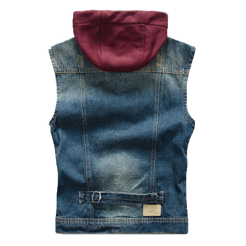 Men's detachable hooded denim vest / Male slim vintage dark blue Tank top Hoodies - HARD'N'HEAVY