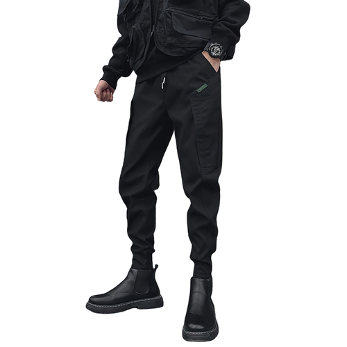 Men's Drawstring Black Cotton Pants / Fashion Tapered Trousers / Stylish Male Joggers