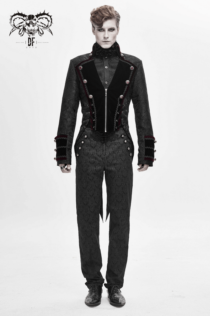 Men's Elegant Jacket with Brocade / Gothic Zipper Jacket with Lacing on the Back - HARD'N'HEAVY