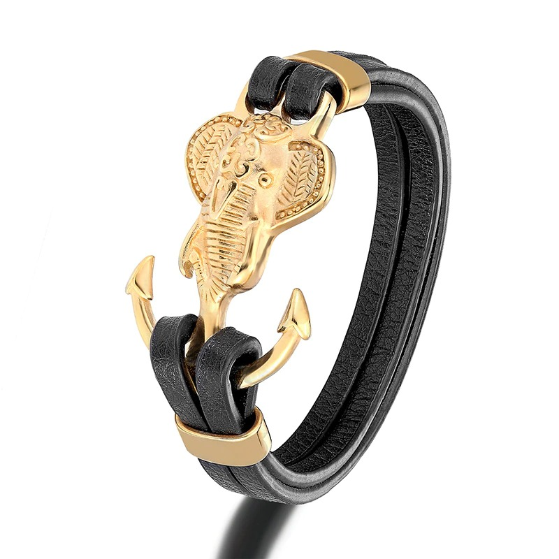 Men's Elephant Anchor Bracelet / Luxury Leather Accessories / Punk Style Bracelets - HARD'N'HEAVY