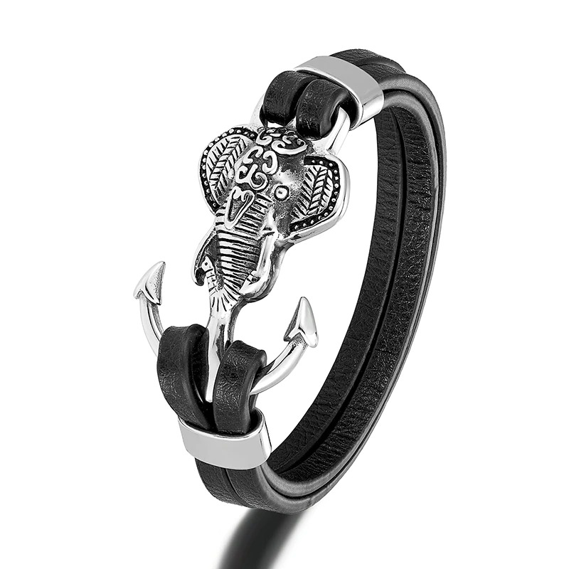 Men's Elephant Anchor Bracelet / Luxury Leather Accessories / Punk Style Bracelets - HARD'N'HEAVY