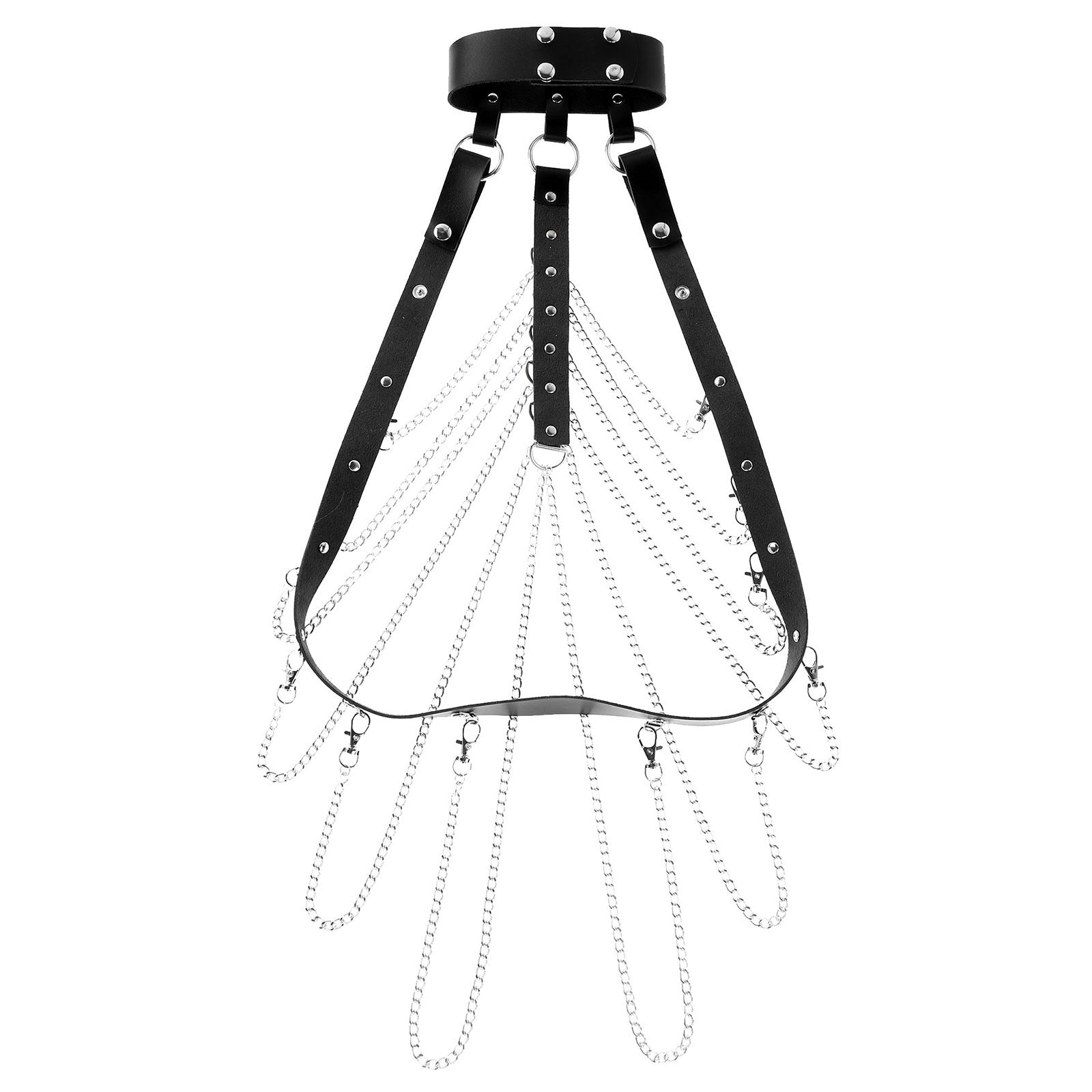 Men's fashion PU leather shoulder and chest harness with chains, perfect for a Gothic rock look.