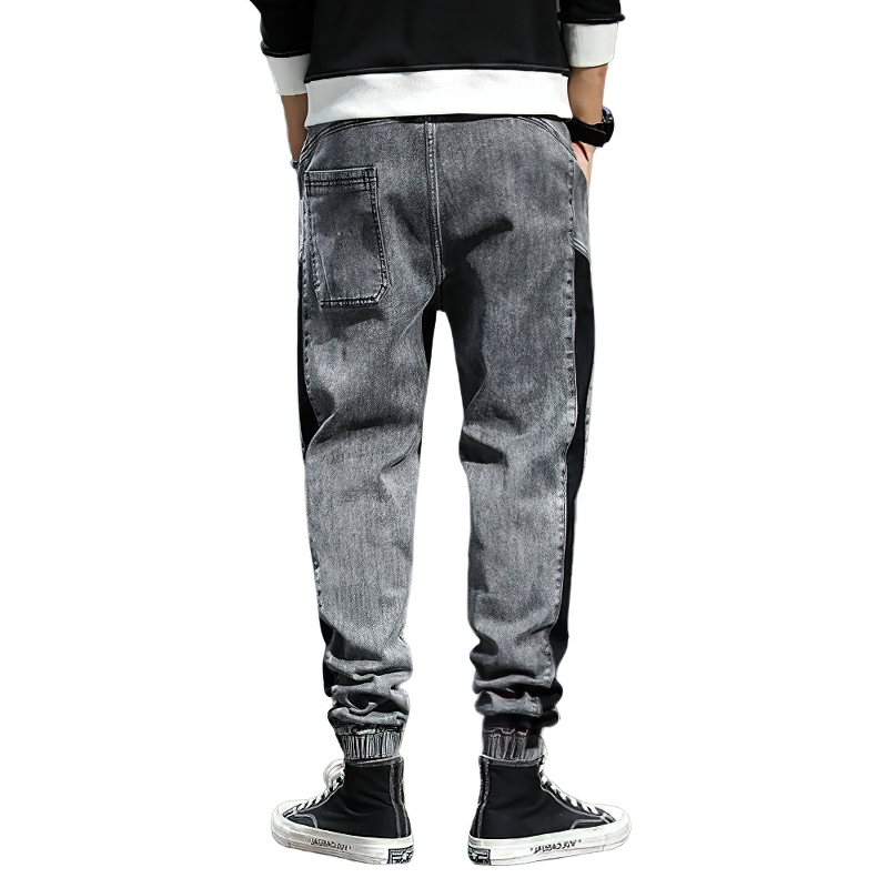 Men's Fashion Elastic Band Pants / Male Ankle Length Patchwork Jeans - HARD'N'HEAVY