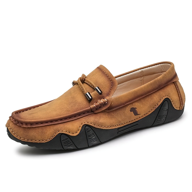 Stylish men's handmade PU leather loafers in brown, perfect for casual occasions and everyday wear.