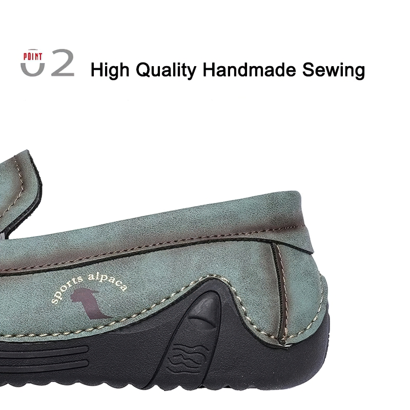 Men's casual shoes featuring high quality handmade sewing and stylish design in green PU leather.