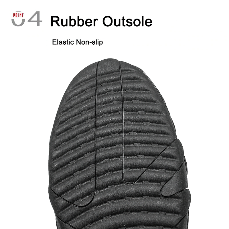 Close-up of a non-slip rubber outsole showcasing its elastic grip and textured design for enhanced stability.