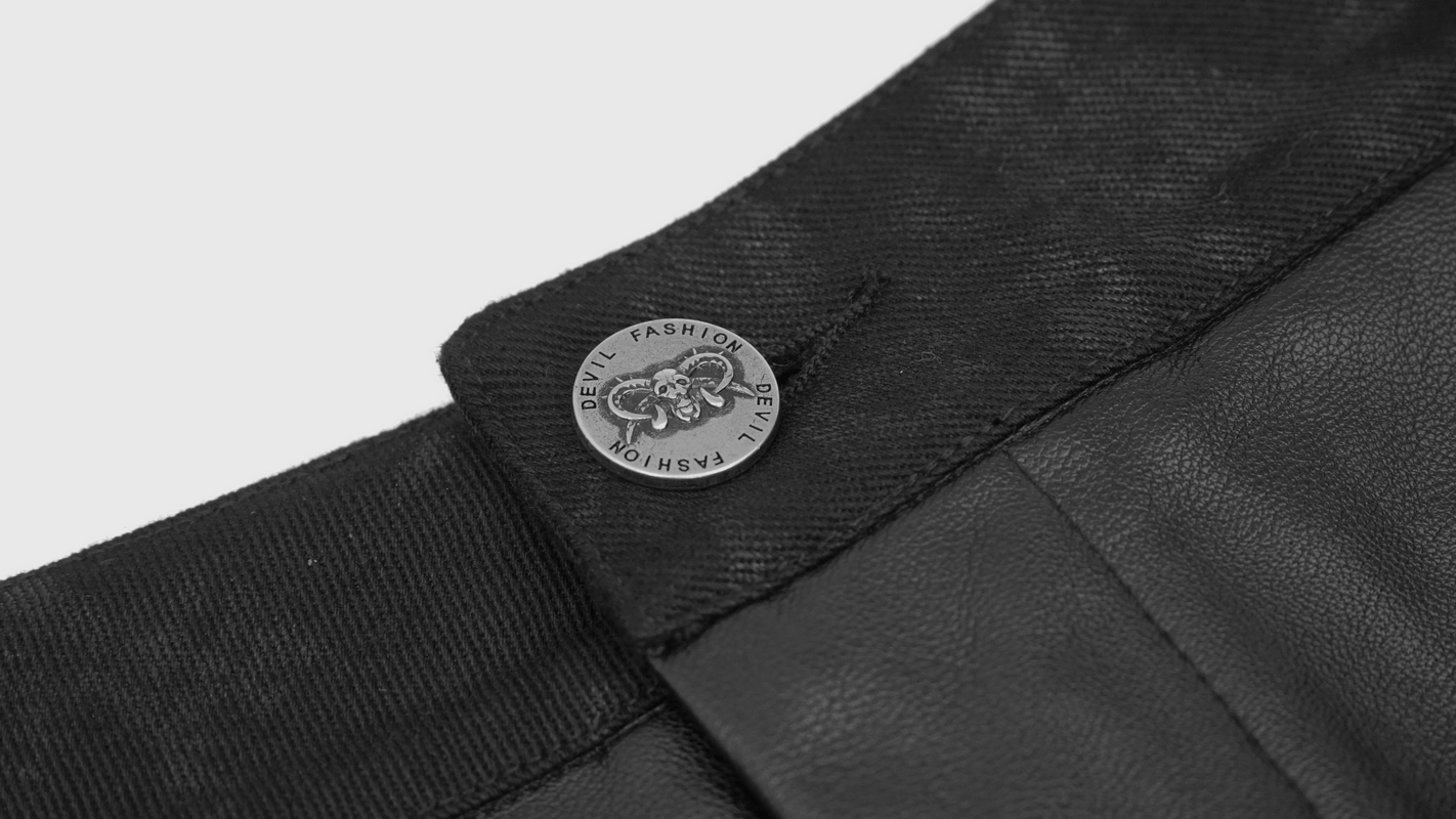Men's Faux Leather Zipper Trousers With Pockets / Asymmetric Rivets Spliced Pants in Punk Style - HARD'N'HEAVY