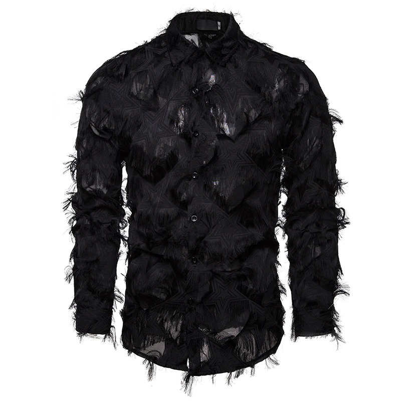 Men's Feather Lace Shirt / Casual Long Sleeve Shirts / Fashion Male Slim Fit Clothing - HARD'N'HEAVY