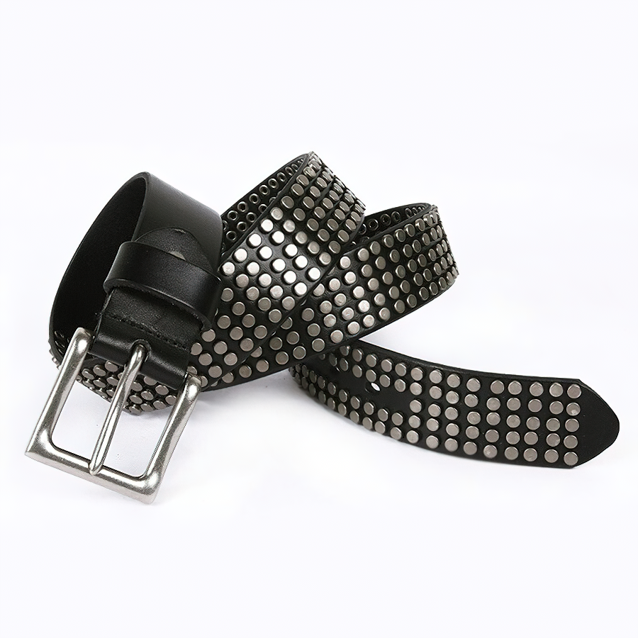 Men's Genuine Leather Belt with Rivets / Male Pin Buckle Belts in Punk Style / Alternative Fashion - HARD'N'HEAVY