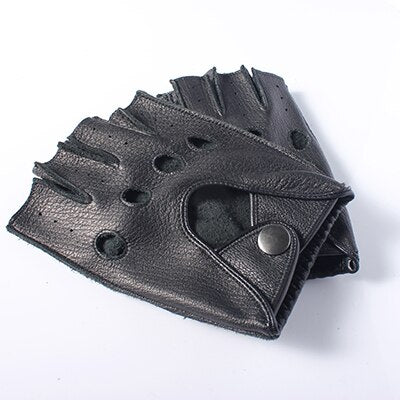 Men's Genuine Leather Gloves / Deerskin Fingerless Gloves / Rock 'n' Roll Driving Half finger - HARD'N'HEAVY