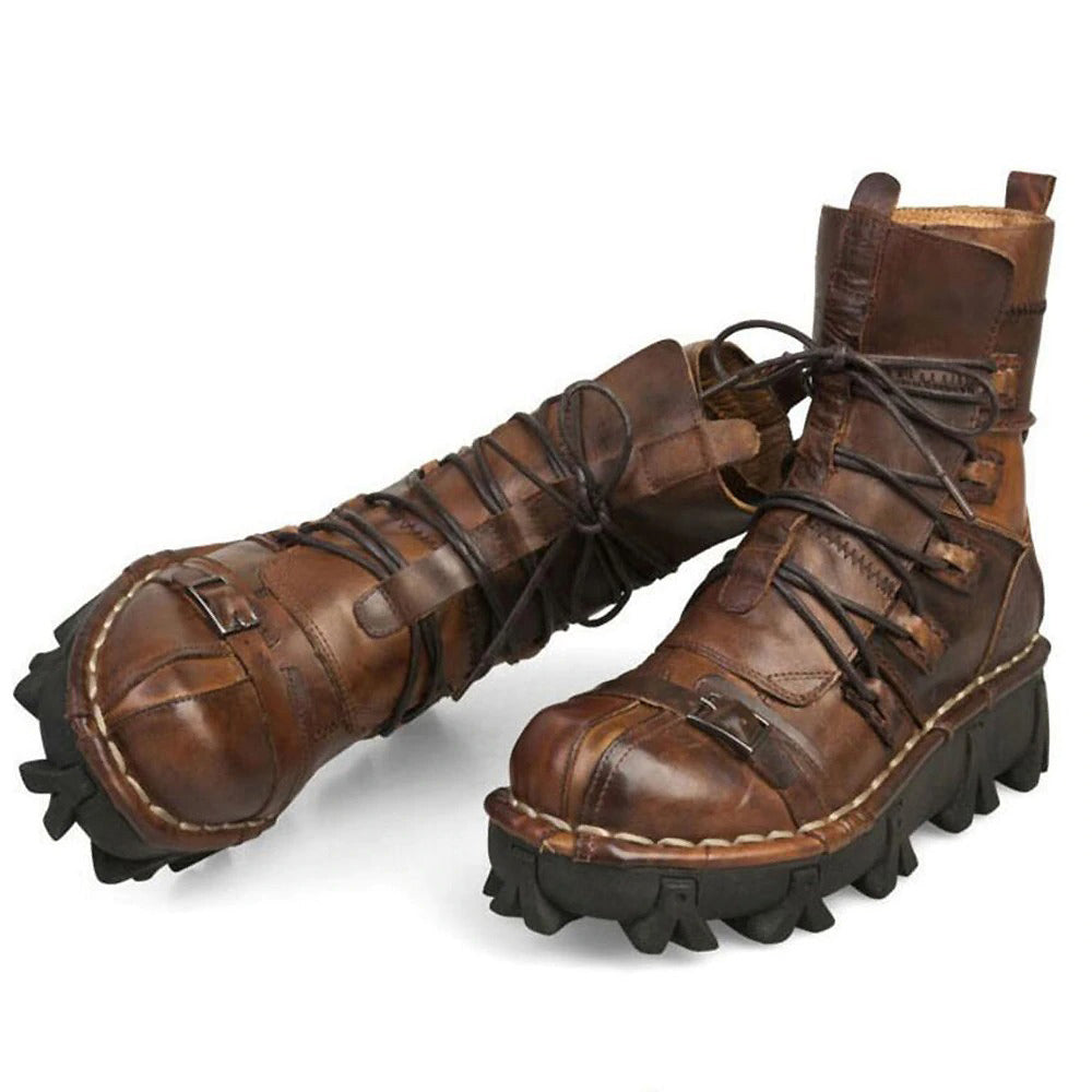 Men's Genuine Leather Gothic Rocker Boots / Unique Style Combat Boots - HARD'N'HEAVY