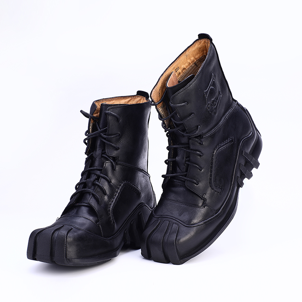 Men's Genuine Leather Lace-up Ankle Boots / Bikers Motorcycle Shoes with Skull Print - HARD'N'HEAVY