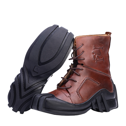 Men's Genuine Leather Lace-up Ankle Boots / Bikers Motorcycle Shoes with Skull Print