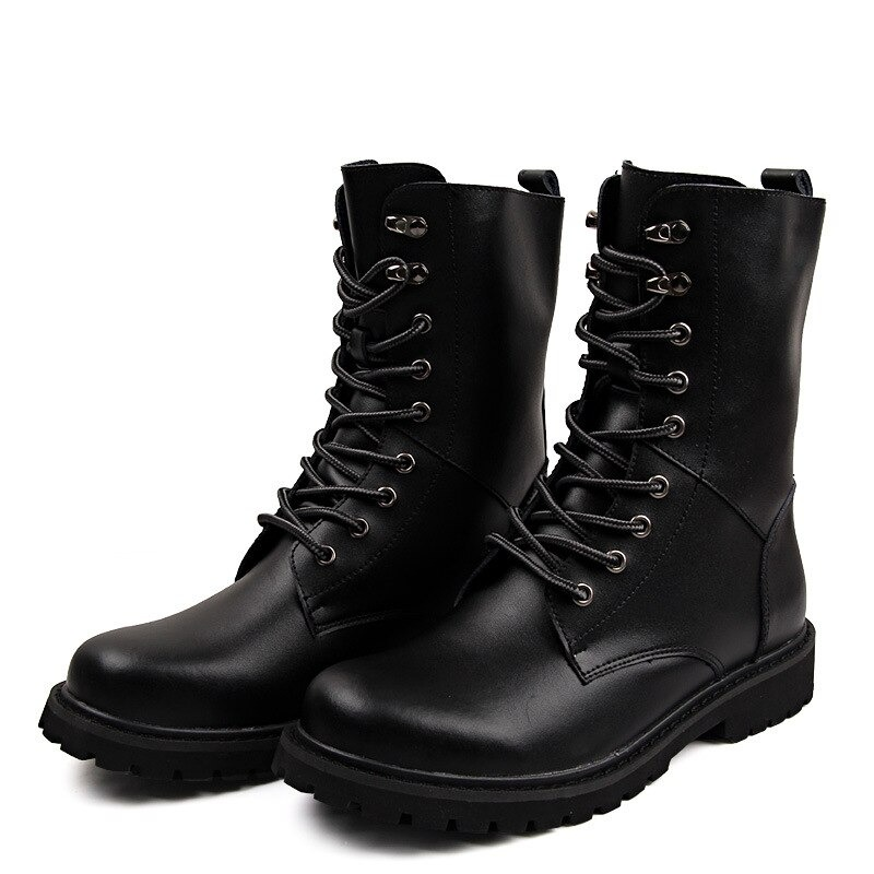 Men's Genuine Leather Lace Up Motorcycle Boots / Trendy Warm Waterproof Ankle Boots - HARD'N'HEAVY