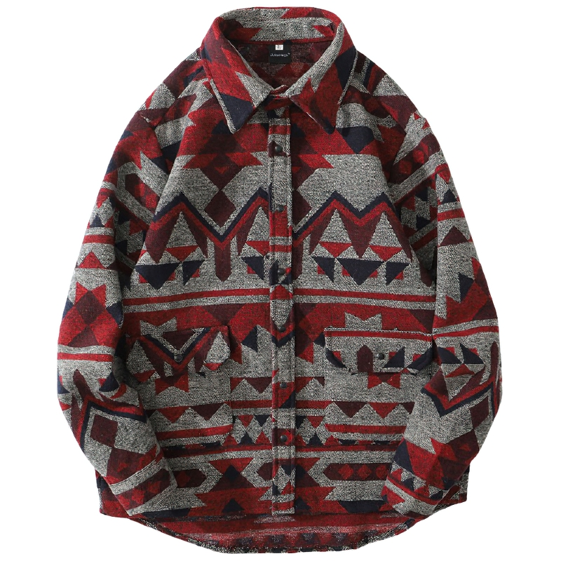 Men's thick long sleeve shirt with geometric pattern and pockets, perfect for casual wear in stylish colors.