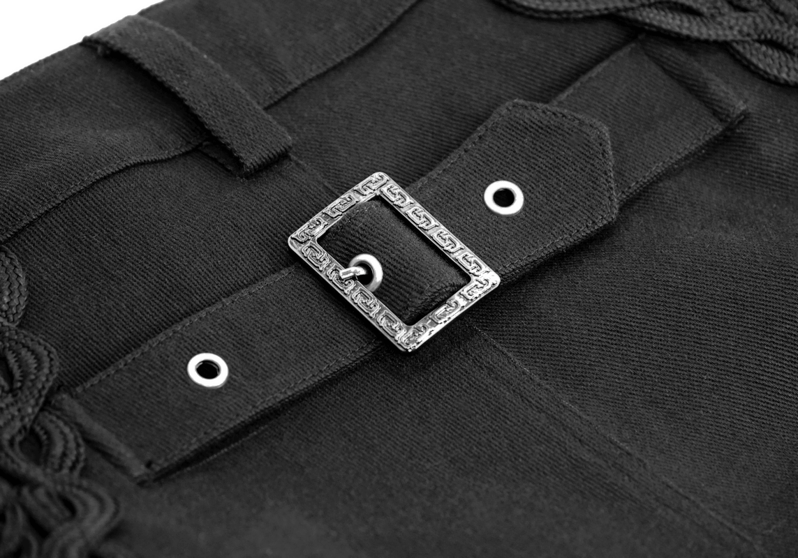 Men's gothic jacquard pants with silver buckle detail and black belt, stylish gothic fashion for a bold look.