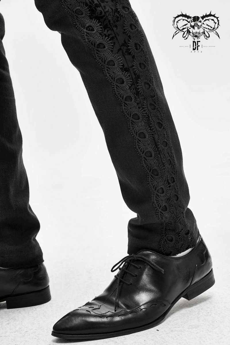 Men's gothic jacquard pants with intricate detailing and black leather shoes, adding a stylish touch to your wardrobe.