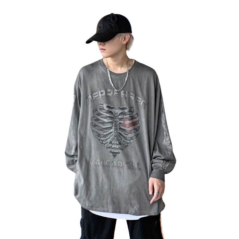 Men's Heart Skeleton Print Sweatshirt / Punk Style Cotton Pullover / Fashion Loose Sweatshirts - HARD'N'HEAVY