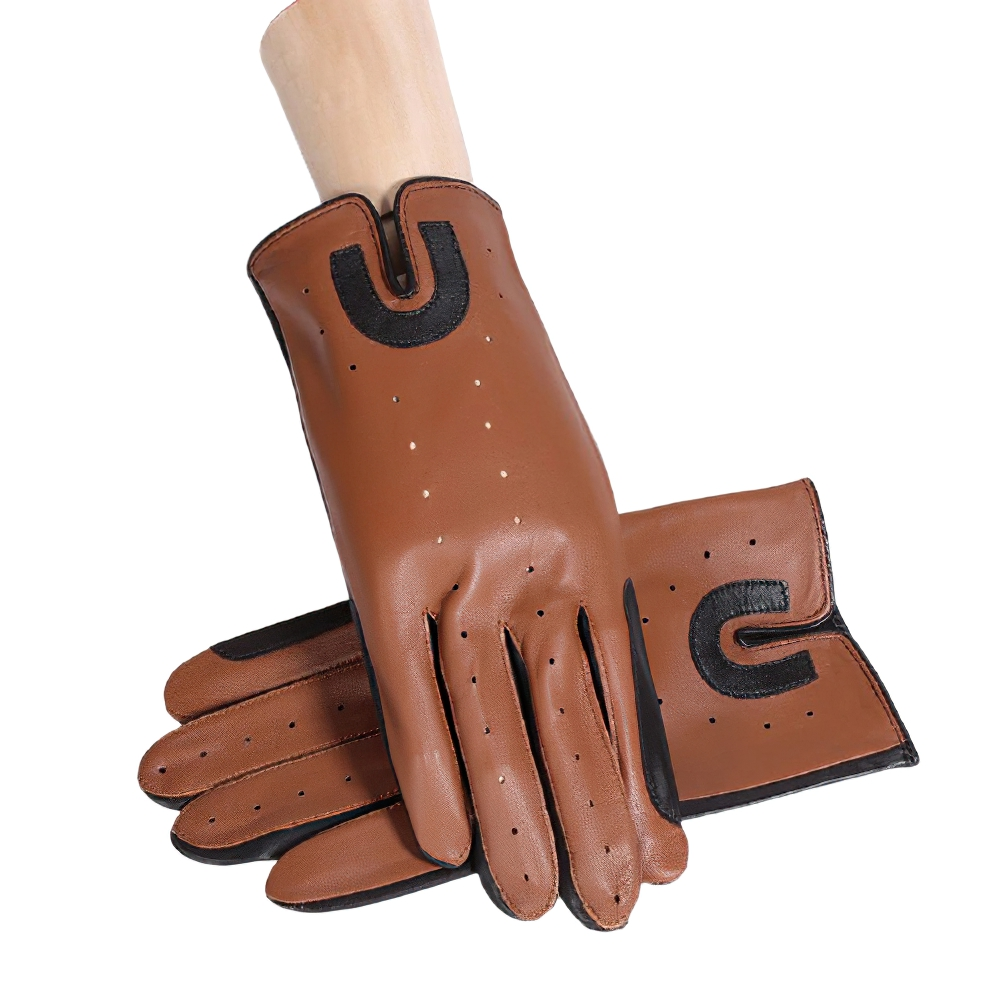 Stylish brown sheepskin gloves for men, designed for horse riding with breathable materials and a modern look.
