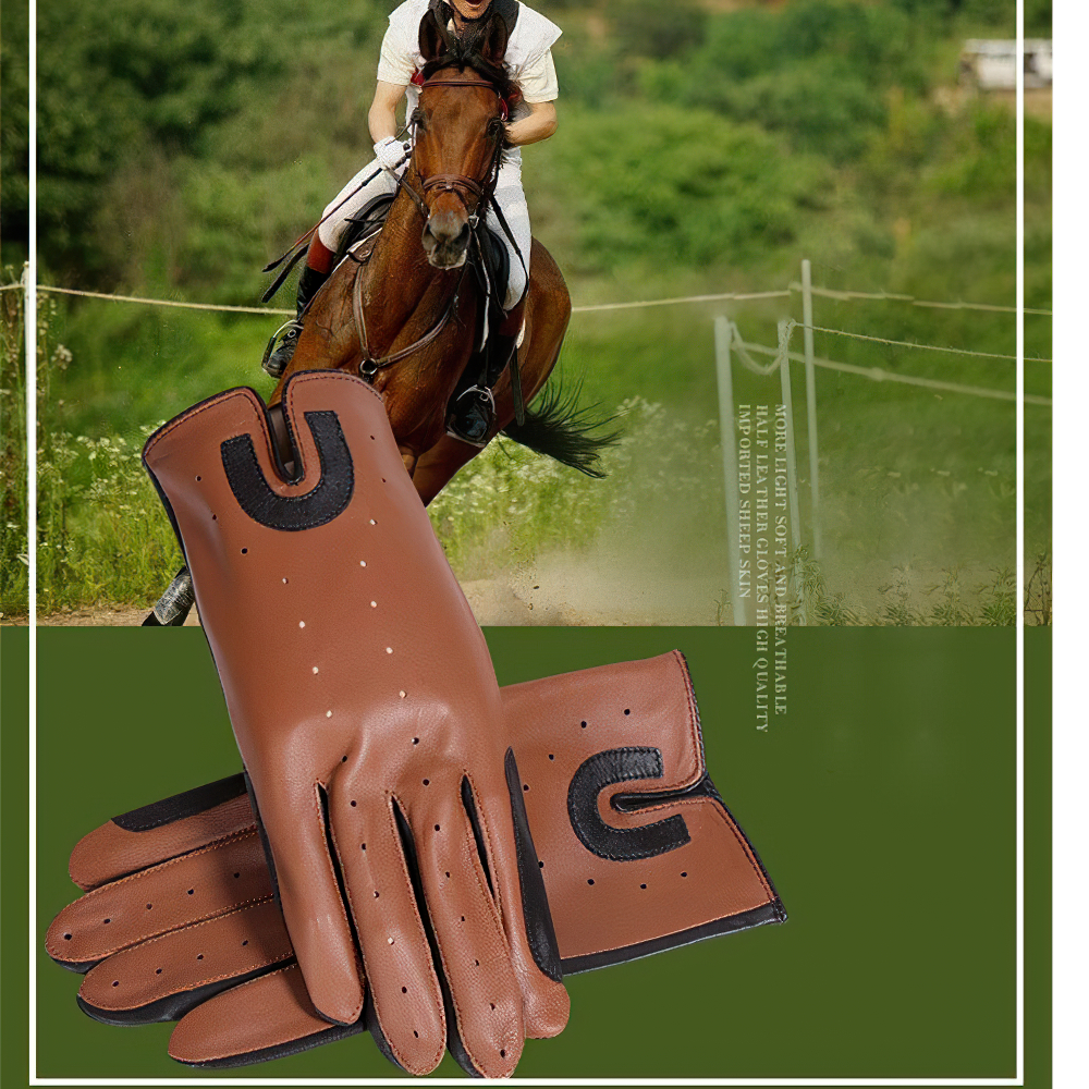 Brown sheepskin gloves for men, perfect for horse riding and breathable comfort, enhancing stylish equestrian gear.